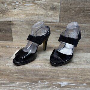 Anne Klein Estacia Black Open Toe Snakeskin Embossed Pump Women's Size 10